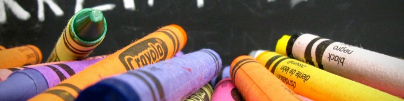 crayons and chalkboard